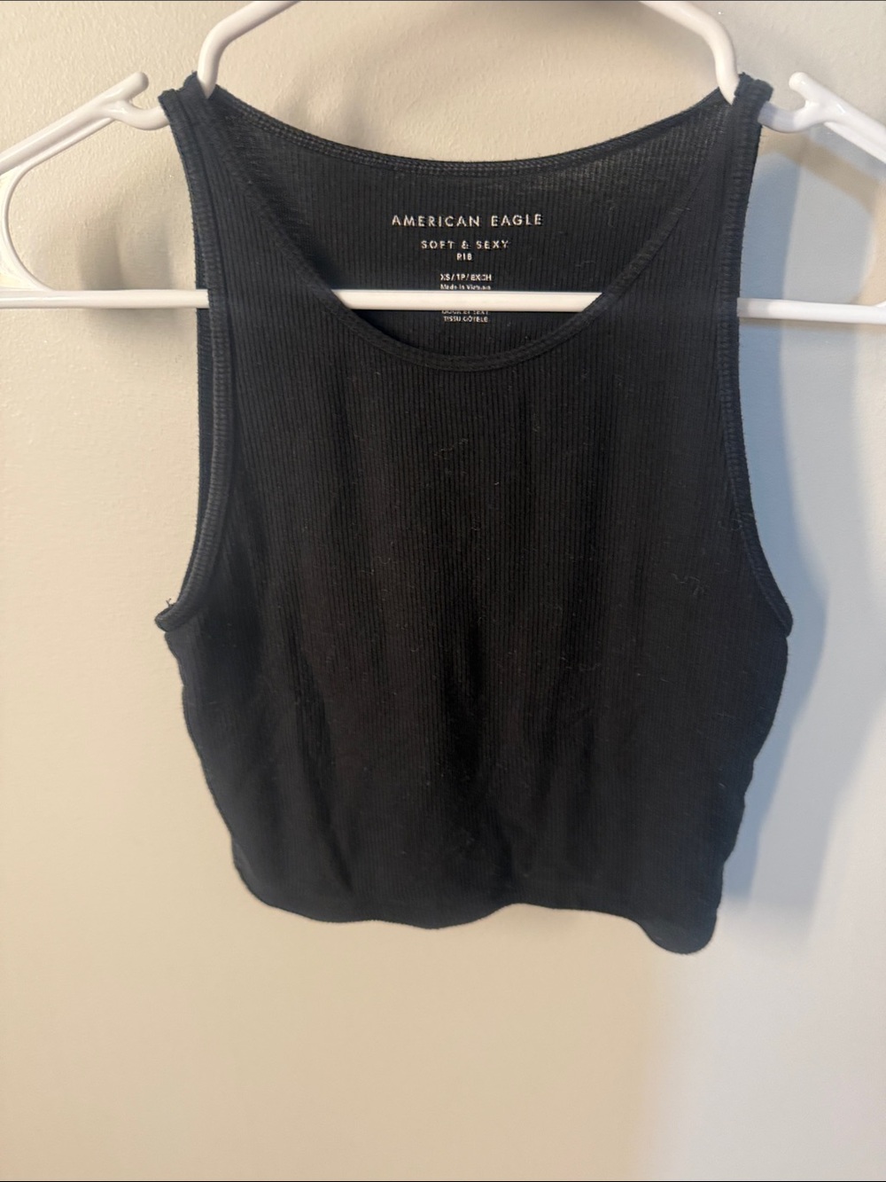 American Eagle Black Ribbed Crop Tank